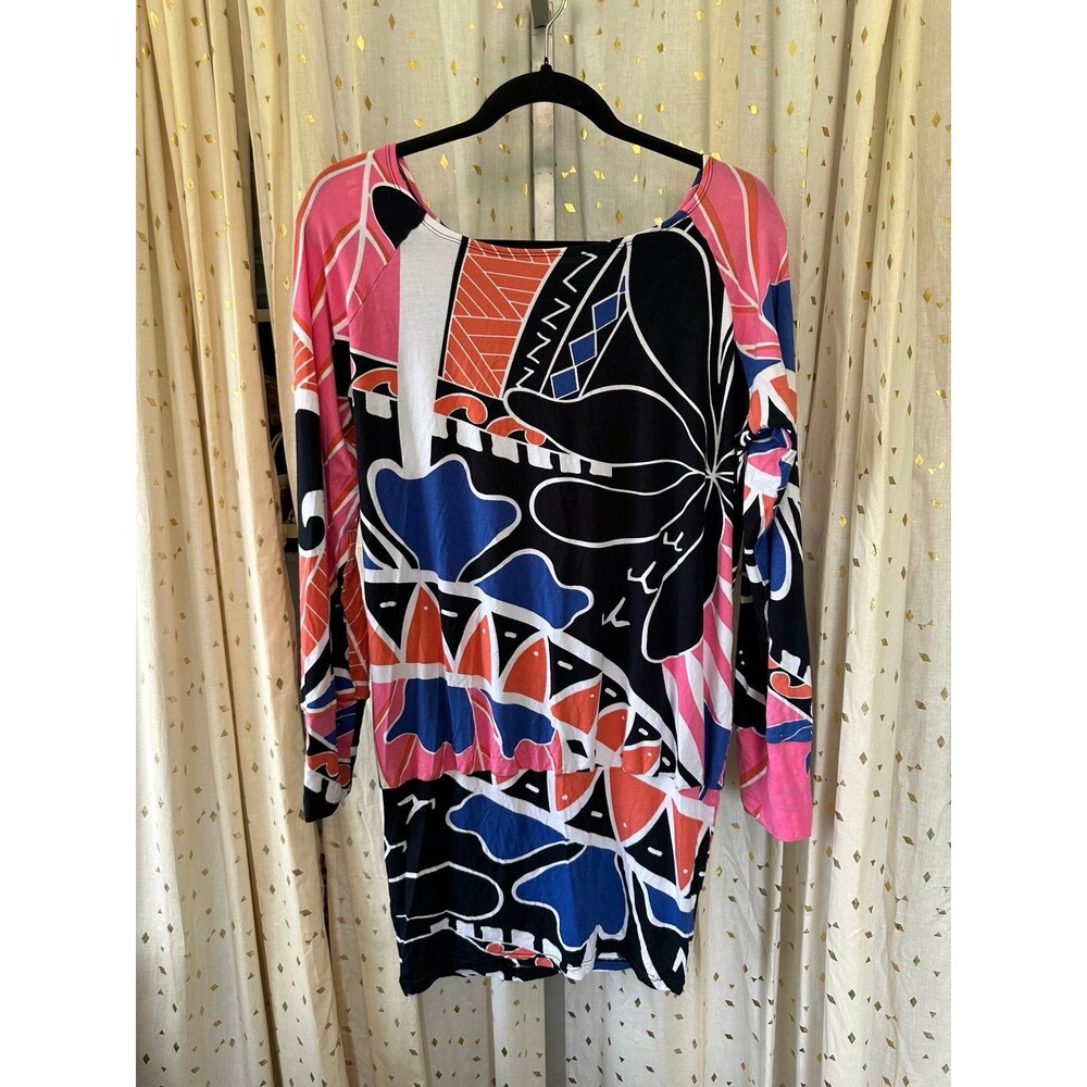 Missing Polynesia Colorful Hawaiian Tribal Stretch Mermaid Style Mini Dress S/M